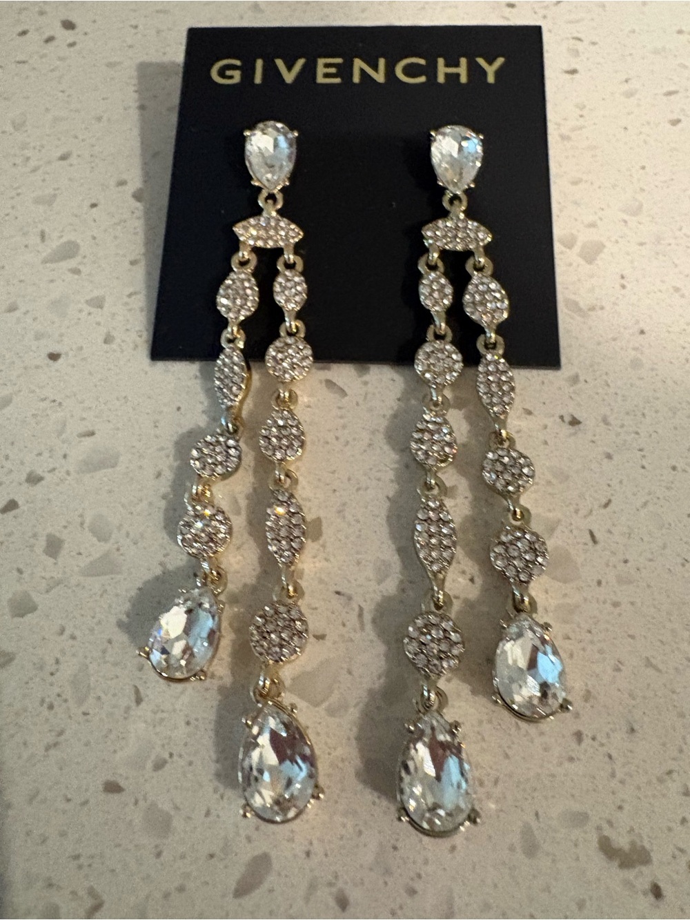 Givenchy Gold-Tone, Clear Crystal Long Drop Earrings